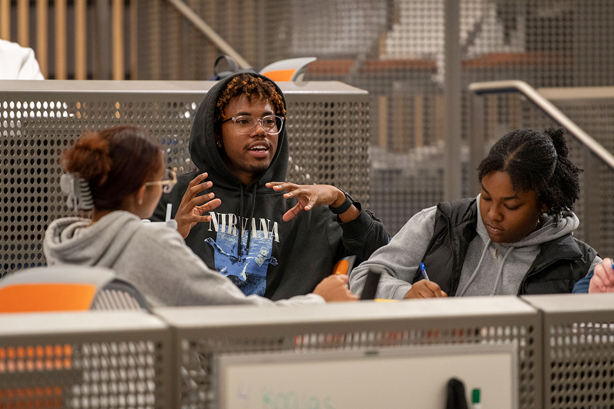 A student answers a question in class.