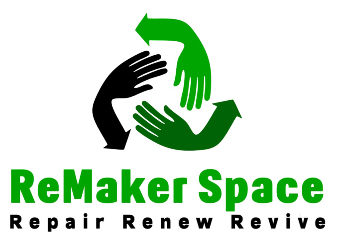 Recycle symbol with text reading "ReMaker Space: Repair, Renew, Revive"
